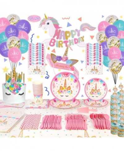 202 Pack Unicorn Party Supplies Set Unicorn Birthday Packs Includs Flatware Spoons Plates Tablecloth Cups Straws Napkins Invi...