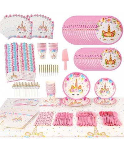 202 Pack Unicorn Party Supplies Set Unicorn Birthday Packs Includs Flatware Spoons Plates Tablecloth Cups Straws Napkins Invi...