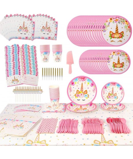 202 Pack Unicorn Party Supplies Set Unicorn Birthday Packs Includs Flatware Spoons Plates Tablecloth Cups Straws Napkins Invi...