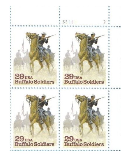 BUFFALO SOLDIERS ~ NEGRO CALVARY ~ BLACK HERITAGE 2818 Plate Block of 4 x 29 cents US Postage Stamps $14.98 - Collectible Pos...