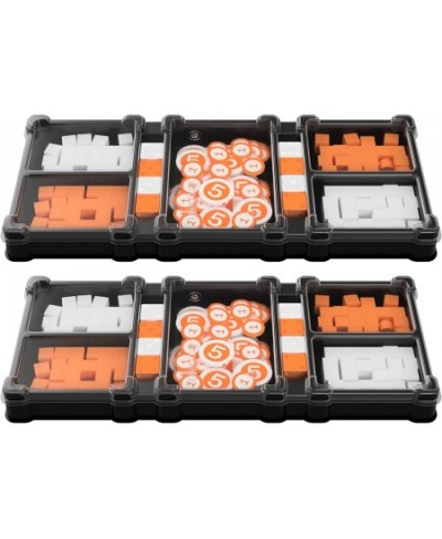 UniqTraySystem 2-Pack Organizer 7-Cell Box for Board Game Pieces Meeples Dice Tokens (2 Black Trays with a Transparent Remova...