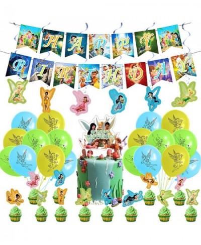 TinkerBell Birthday Party Decorations Fairy Themed Party Suppliers with Happy Birthday Banner Cake Cupcake toppers Latex Ball...