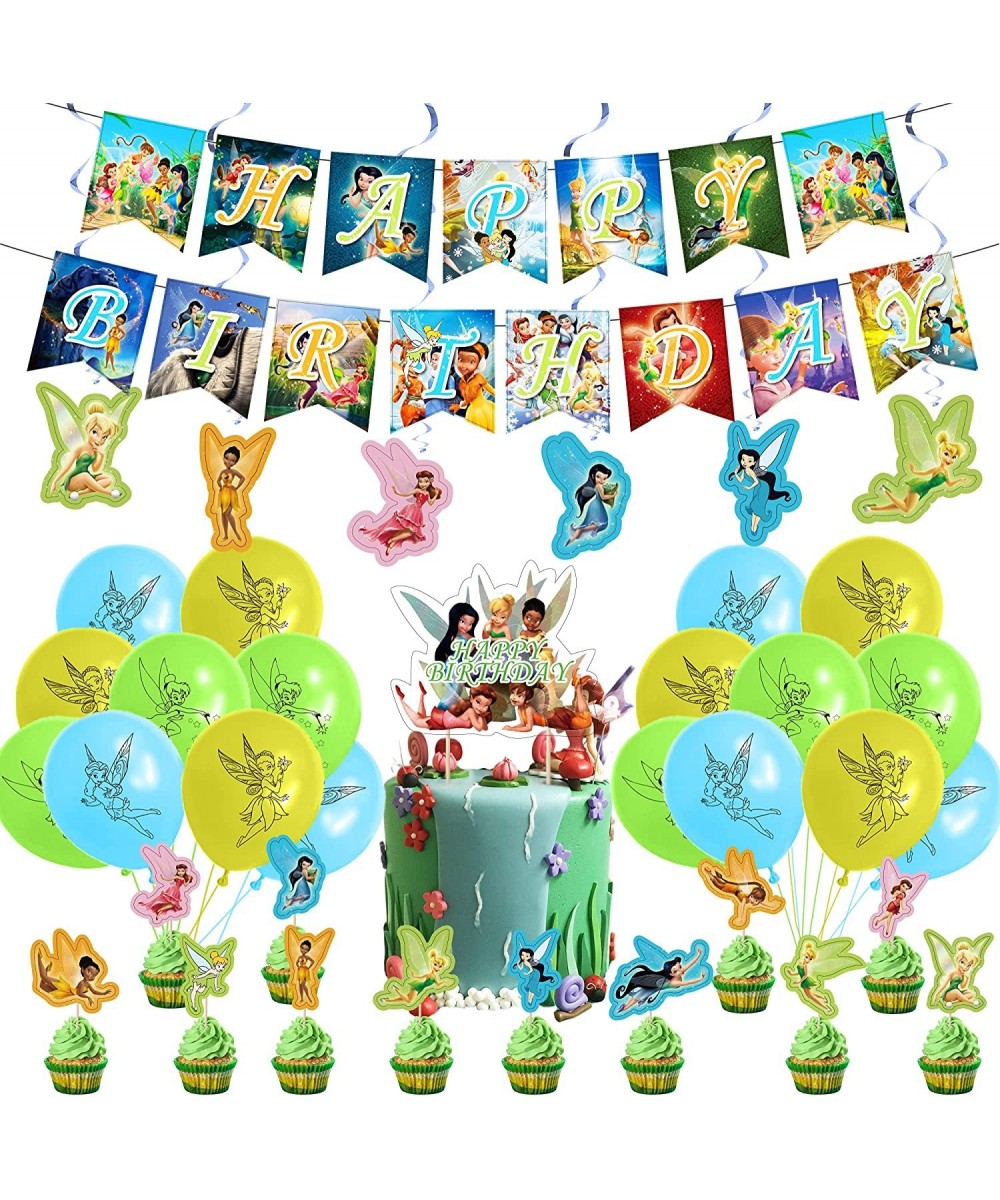 TinkerBell Birthday Party Decorations Fairy Themed Party Suppliers with Happy Birthday Banner Cake Cupcake toppers Latex Ball...