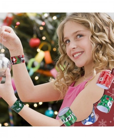 Christmas Slap Bracelets 48PCS Slap Wristbands Bulk 12 Different Christmas Styles Snap Wristbands for Boys Girls Christmas Pa...