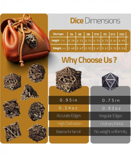 DNDMASTER Hollow Metal DND Dice Set - Unique Dragon Design Dice with Gift Dice Bag for Dungeons & Dragon Gaming Dice Set with...