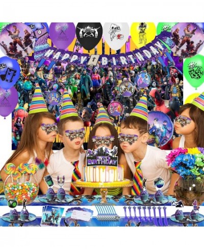 Fornite Party Supplies for Game Fans 145 Pcs Video Game Party Supplies - Include Backdrop Banner Balloons Hanging Swirls Eye ...