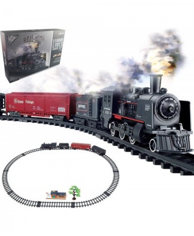 Train Set for Kids Battery-Operated Toy Simulation Steam Locomotive Railway Kit Classical Freight Playset with Realistic Smok...