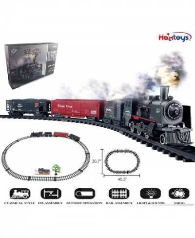 Train Set for Kids Battery-Operated Toy Simulation Steam Locomotive Railway Kit Classical Freight Playset with Realistic Smok...