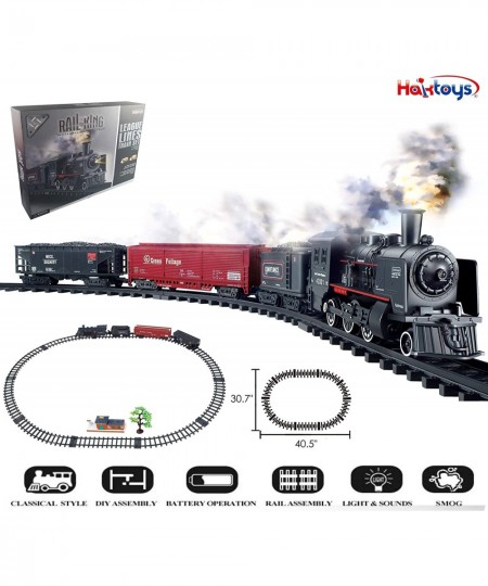 Train Set for Kids Battery-Operated Toy Simulation Steam Locomotive Railway Kit Classical Freight Playset with Realistic Smok...