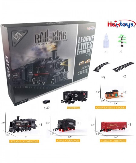 Train Set for Kids Battery-Operated Toy Simulation Steam Locomotive Railway Kit Classical Freight Playset with Realistic Smok...