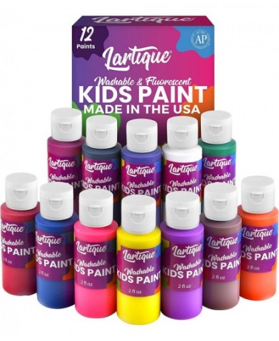 Washable Paint for Kids - 12 Colors Finger Paint Regular and Fluorescent Kids Paint Set Safe Non-Toxic Tempera Paint - 2-Ounc...