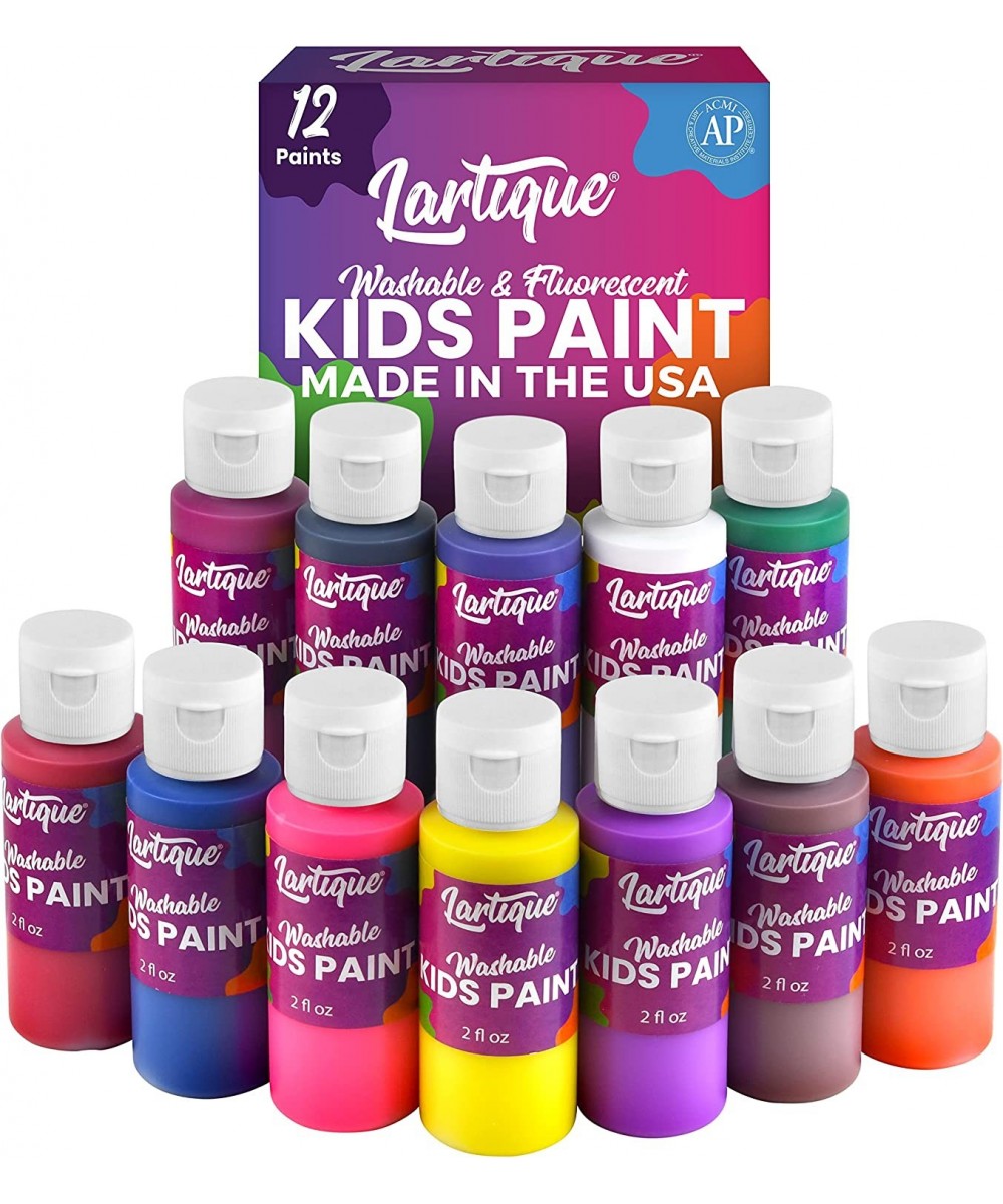 Washable Paint for Kids - 12 Colors Finger Paint Regular and Fluorescent Kids Paint Set Safe Non-Toxic Tempera Paint - 2-Ounc...