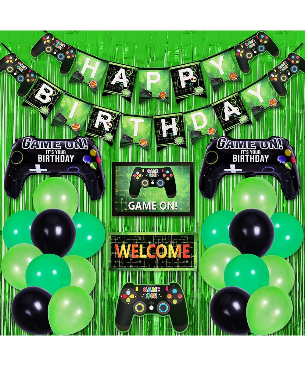 Video Game Party Supplies Gamer Birthday Decorations for Boys Including Green Black Balloons Garland Arch Kit Banner Hanging ...