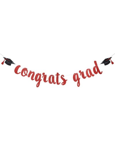 Congrats Grad Banner Red Glitter - Red Graduation Decorations 2022 Congrats Grad Decorations Red Graduation Banner 2022 Red C...