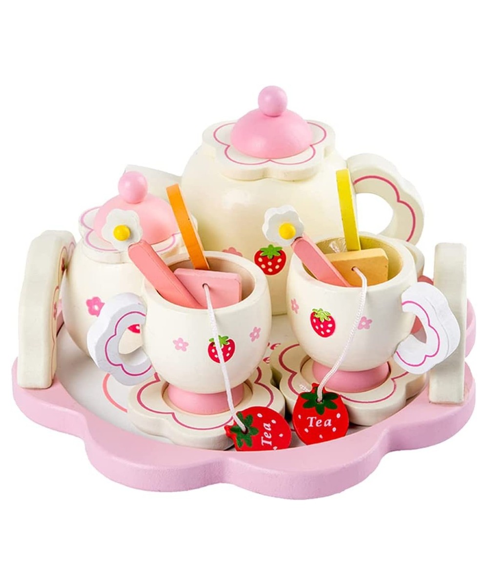 Wooden Tea Set Kids Tea Ware Toys Childrens Pretend Play Food Kitchen Set Wooden Tea Cup Toys ( Accessories for Random Color ...