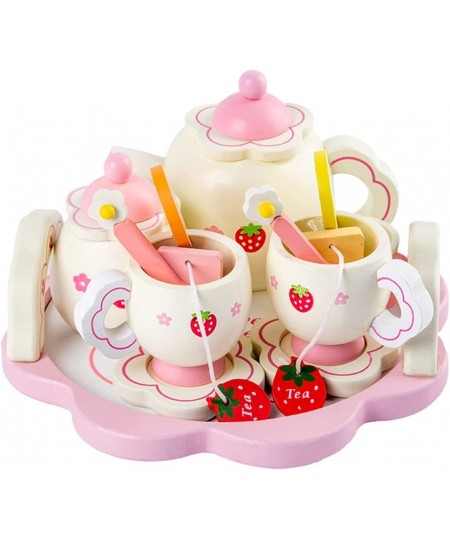 Wooden Tea Set Kids Tea Ware Toys Childrens Pretend Play Food Kitchen Set Wooden Tea Cup Toys ( Accessories for Random Color ...