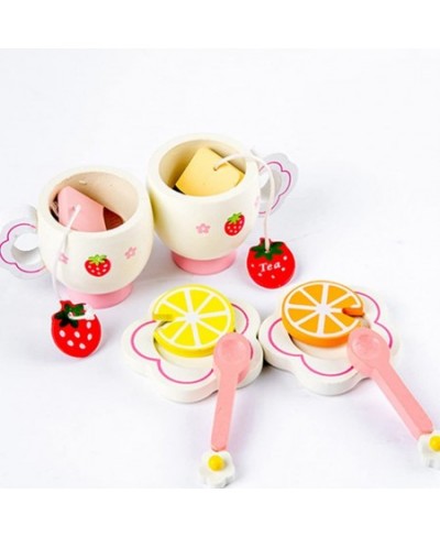 Wooden Tea Set Kids Tea Ware Toys Childrens Pretend Play Food Kitchen Set Wooden Tea Cup Toys ( Accessories for Random Color ...