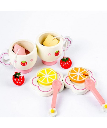 Wooden Tea Set Kids Tea Ware Toys Childrens Pretend Play Food Kitchen Set Wooden Tea Cup Toys ( Accessories for Random Color ...