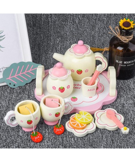 Wooden Tea Set Kids Tea Ware Toys Childrens Pretend Play Food Kitchen Set Wooden Tea Cup Toys ( Accessories for Random Color ...