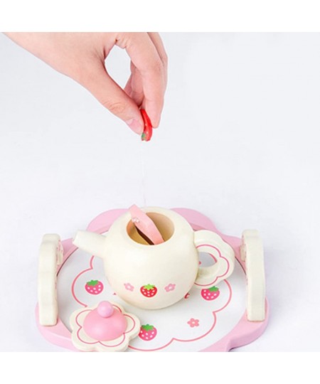 Wooden Tea Set Kids Tea Ware Toys Childrens Pretend Play Food Kitchen Set Wooden Tea Cup Toys ( Accessories for Random Color ...