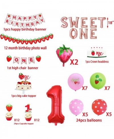 Strawberry Theme Birthday Party Include Banner Photos Wall Cake Toper High Chair Table Plate Cup Knife Fork Spoon Napkin Back...