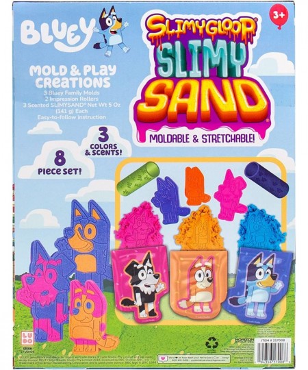 Bluey SLIMYGLOOP Slimy Sand Mold & Play Creations 8-Piece Sensory Sand Playset 3 Scented Colors Sensory Activity for Kids Age...