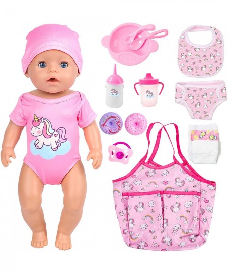 14 Piece Baby Doll Clothes Accessories Feeding Set with Handbag for 14-18 inch Doll Including Clothes Feeding Bottles Drinkin...