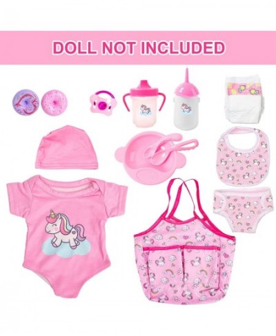 14 Piece Baby Doll Clothes Accessories Feeding Set with Handbag for 14-18 inch Doll Including Clothes Feeding Bottles Drinkin...