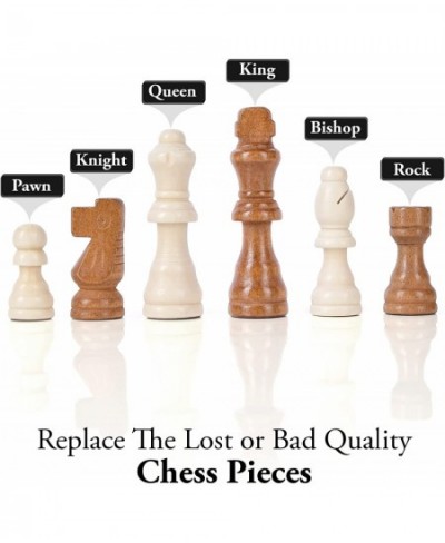 Wooden Chess Pieces Only – 32 Pieces Staunton Style Handcrafted Wood Chessmen with 2 Pouch Bags for Ease of Storage – 3” King...