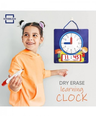 Writable Dry Erase Learning Clock for Kids with Red & Black Dry Erase Markers Write & Wipe Demonstration Clock for Kids Learn...