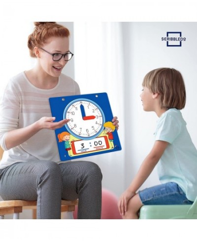 Writable Dry Erase Learning Clock for Kids with Red & Black Dry Erase Markers Write & Wipe Demonstration Clock for Kids Learn...