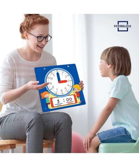 Writable Dry Erase Learning Clock for Kids with Red & Black Dry Erase Markers Write & Wipe Demonstration Clock for Kids Learn...