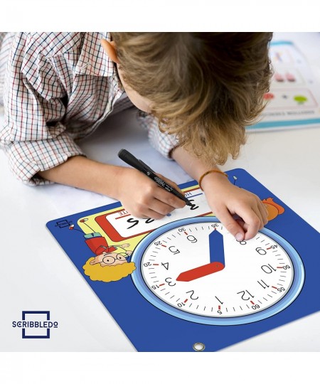 Writable Dry Erase Learning Clock for Kids with Red & Black Dry Erase Markers Write & Wipe Demonstration Clock for Kids Learn...