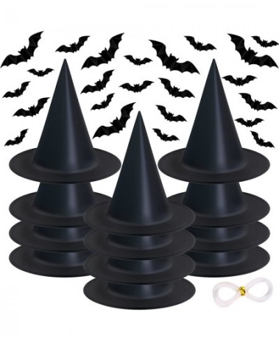 12 Pack Halloween Witch Hat 32Pcs 3D Bats Decorations Halloween Costume Accessory Black Hanging Witch Hat for Halloween Party...