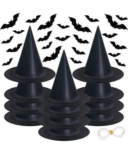 12 Pack Halloween Witch Hat 32Pcs 3D Bats Decorations Halloween Costume Accessory Black Hanging Witch Hat for Halloween Party...