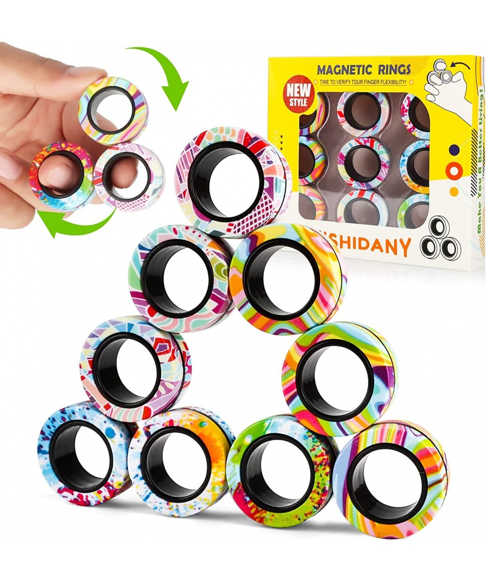 9Pcs Magnetic Rings Fidget Toys Pack Magnets Finger Spinner for ADHD Stress Relief Magical Fingears Ring for Training Relieve...