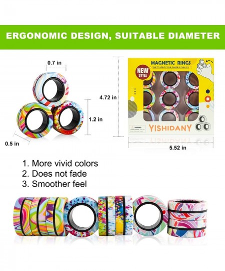 9Pcs Magnetic Rings Fidget Toys Pack Magnets Finger Spinner for ADHD Stress Relief Magical Fingears Ring for Training Relieve...