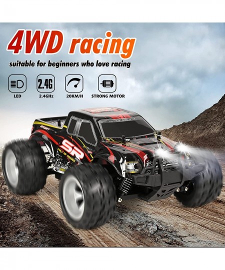 RC Cars 4WD High Speed 20 Km/h 2.4Ghz 1:18 Scale All Terrains Off Road Monster Truck with LED Headlight and Rechargeable Batt...