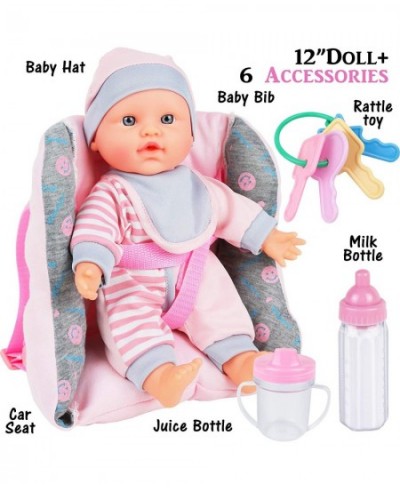 Baby Girl Doll 12” with Car Seat Including Toys and Feeding Accessories Pink $31.13 - Dolls