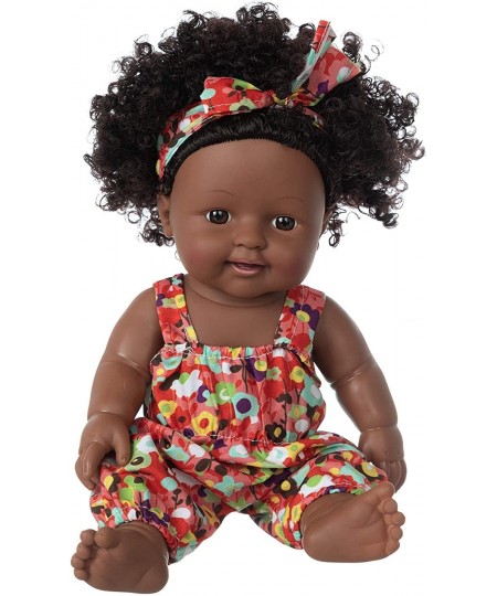 Black Doll 11.8 Inch Realistic Soft Silicone Girl Dolls African American Doll Cute Curly Hair Black Doll with Cute Fashion Cl...