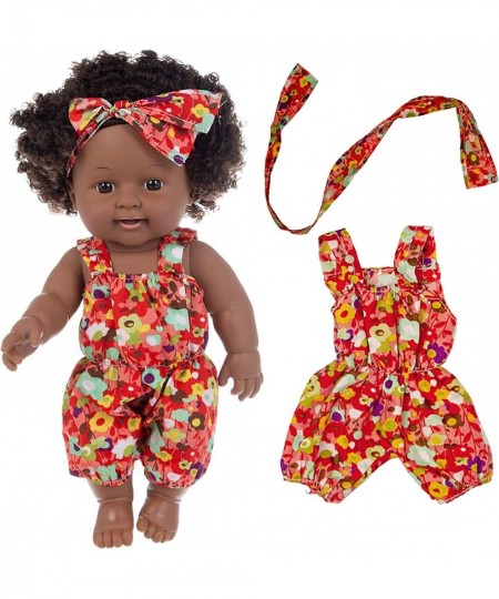 Black Doll 11.8 Inch Realistic Soft Silicone Girl Dolls African American Doll Cute Curly Hair Black Doll with Cute Fashion Cl...