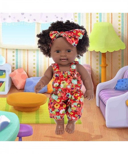 Black Doll 11.8 Inch Realistic Soft Silicone Girl Dolls African American Doll Cute Curly Hair Black Doll with Cute Fashion Cl...