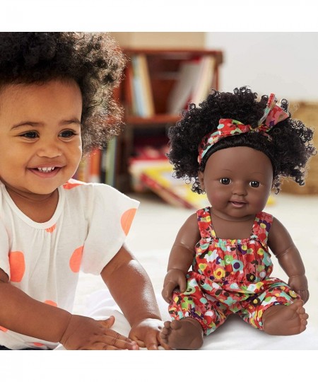 Black Doll 11.8 Inch Realistic Soft Silicone Girl Dolls African American Doll Cute Curly Hair Black Doll with Cute Fashion Cl...