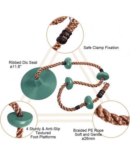 Climbing Rope Swing for Trees Heavy Duty Plastic Disc Swing Seat for Kids and Adults with Hanging Strap and Snap Hooks Green ...