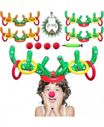 4 Sets Christmas Inflatable Reindeer Antler Ring Toss Game School Family Favors Party Gift Supplies Outdoor Indoor Toy (24 Ri...