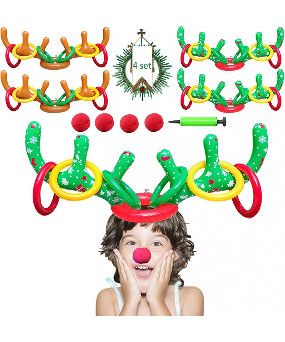 4 Sets Christmas Inflatable Reindeer Antler Ring Toss Game School Family Favors Party Gift Supplies Outdoor Indoor Toy (24 Ri...