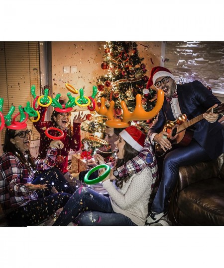 4 Sets Christmas Inflatable Reindeer Antler Ring Toss Game School Family Favors Party Gift Supplies Outdoor Indoor Toy (24 Ri...