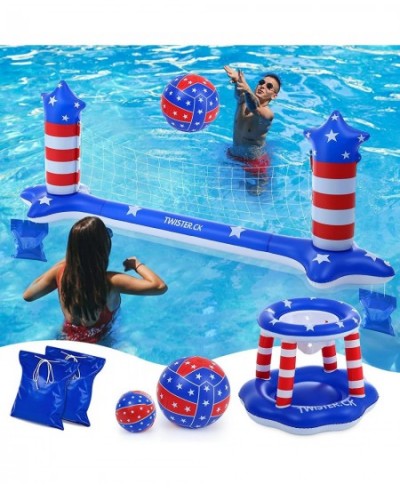 Inflatable Pool Float Set Games Volleyball Net & Basketball Hoops Floating Swimming Game Toy Swimming Pool Water Toys for Adu...