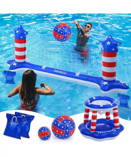 Inflatable Pool Float Set Games Volleyball Net & Basketball Hoops Floating Swimming Game Toy Swimming Pool Water Toys for Adu...