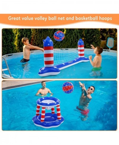 Inflatable Pool Float Set Games Volleyball Net & Basketball Hoops Floating Swimming Game Toy Swimming Pool Water Toys for Adu...